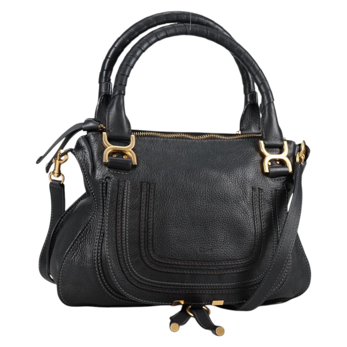 Chloe Mercy Hand Bag Leather 2way Black Gold Auth am8946V