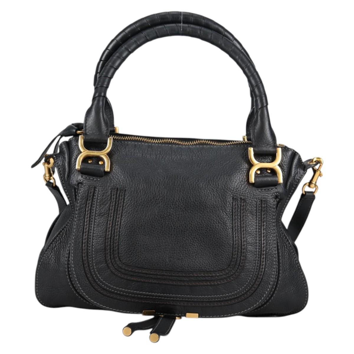 Chloe Mercy Hand Bag Leather 2way Black Gold Auth am8946V