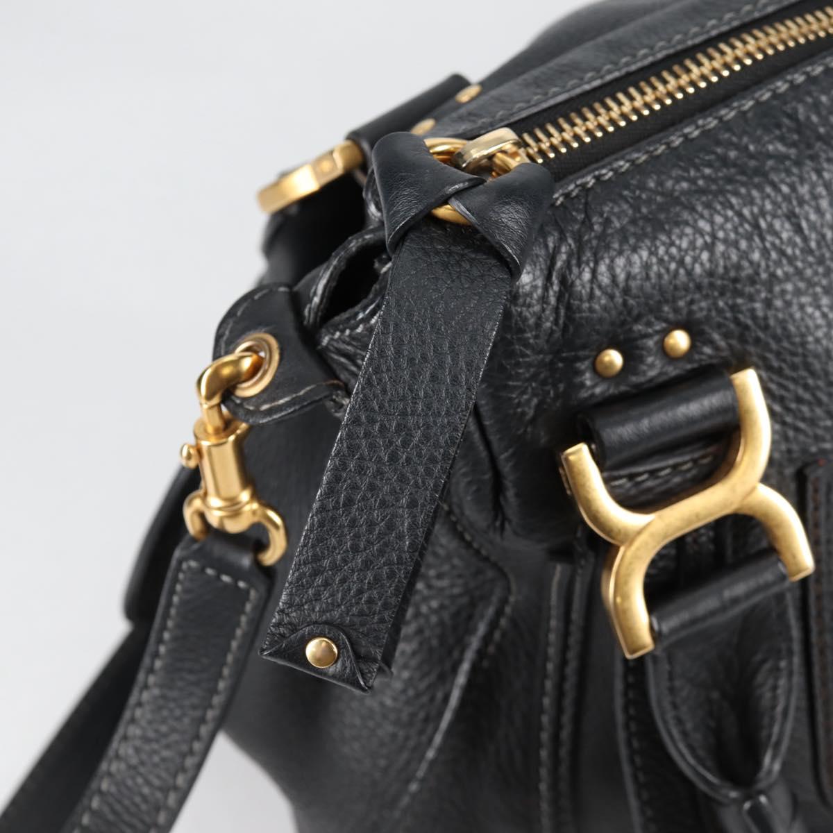 Chloe Mercy Hand Bag Leather 2way Black Gold Auth am8946V