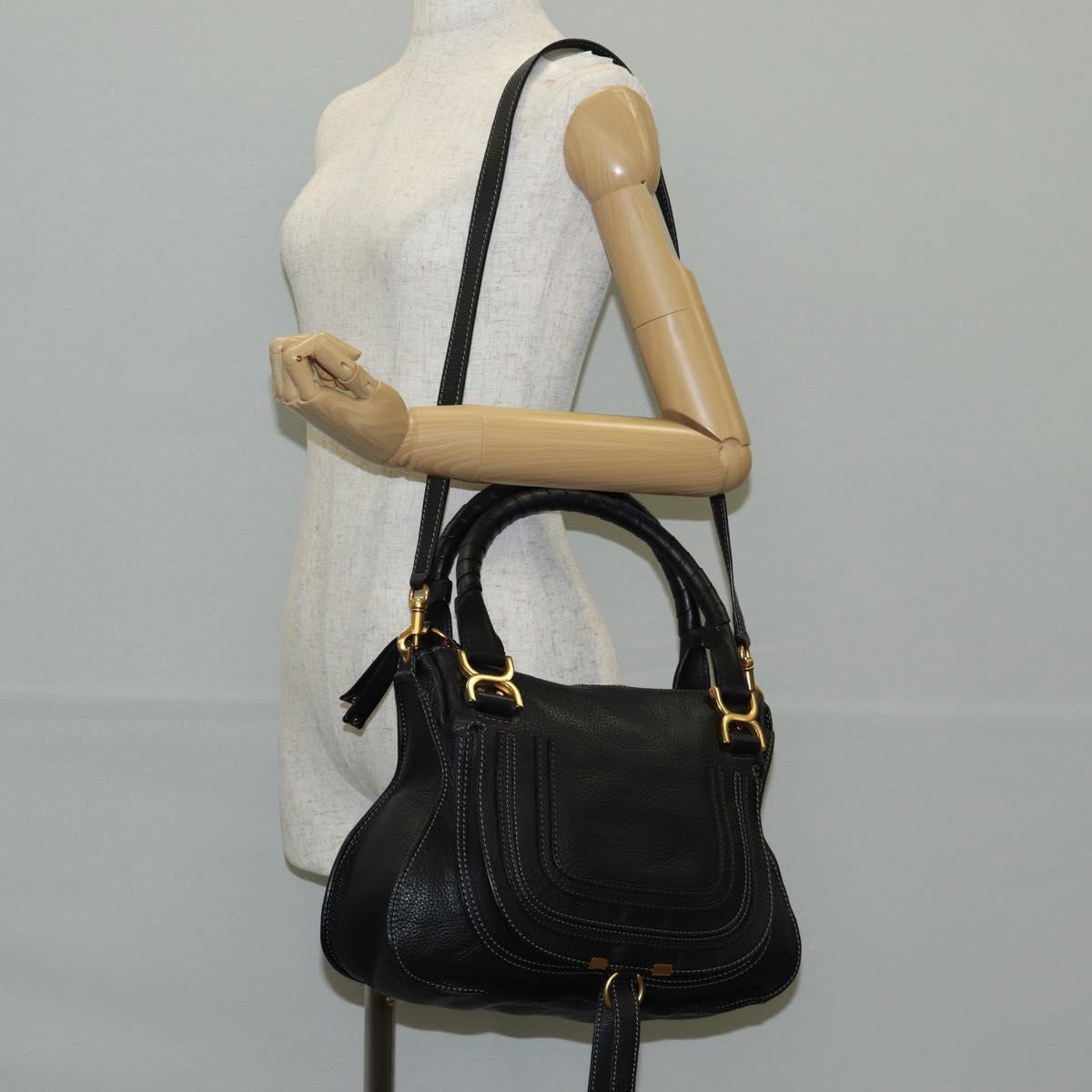 Chloe Mercy Hand Bag Leather 2way Black Gold Auth am8946V