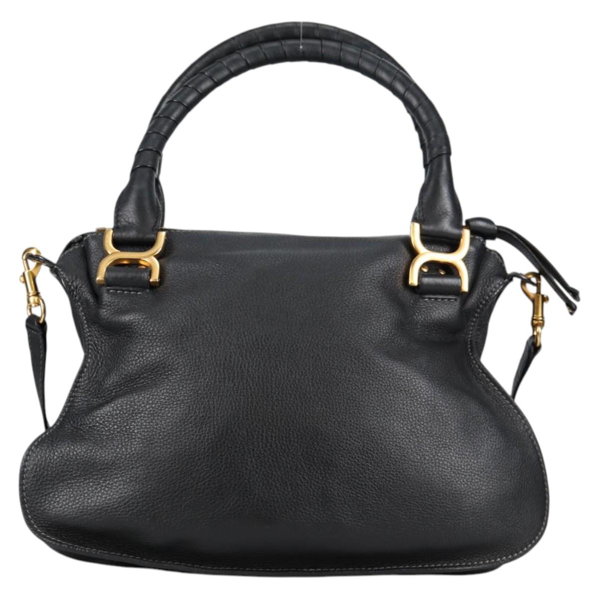Chloe Mercy Hand Bag Leather 2way Black Gold Auth am8946V