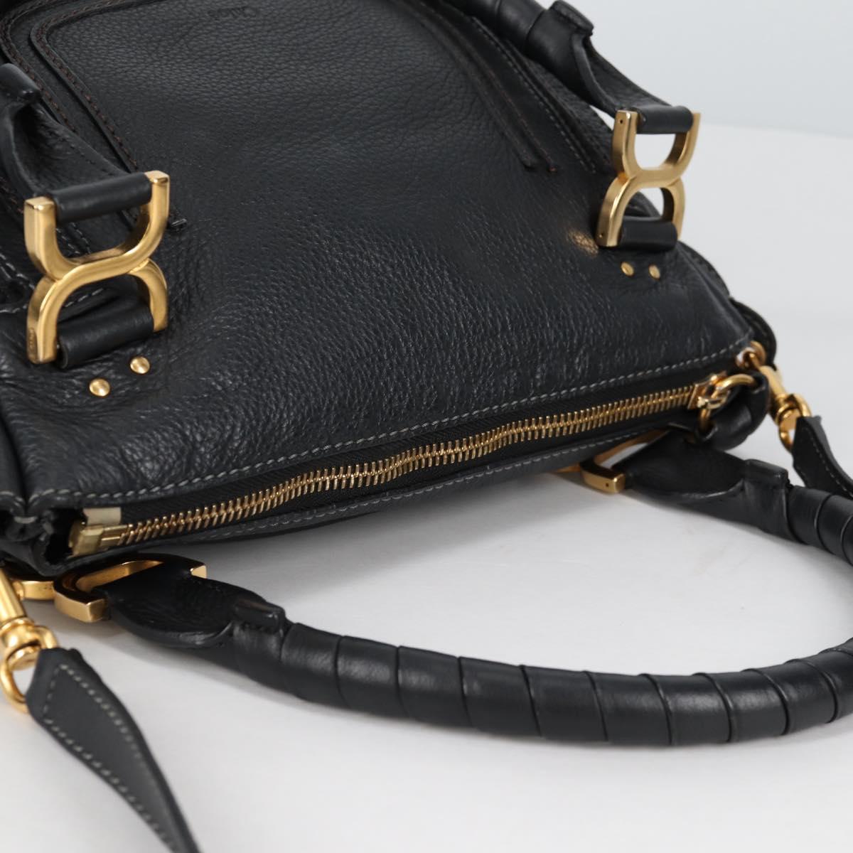 Chloe Mercy Hand Bag Leather 2way Black Gold Auth am8946V