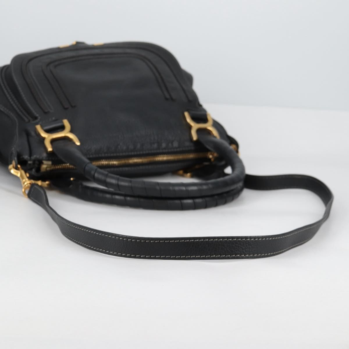 Chloe Mercy Hand Bag Leather 2way Black Gold Auth am8946V
