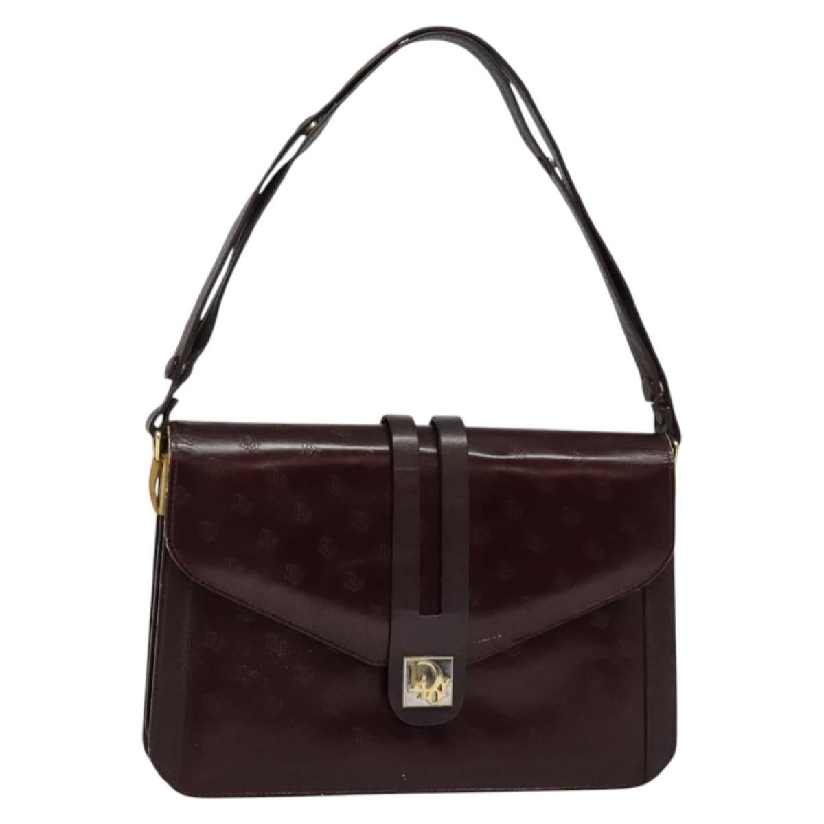 Christian Dior Shoulder Bag Leather Bordeaux Gold Auth am8952