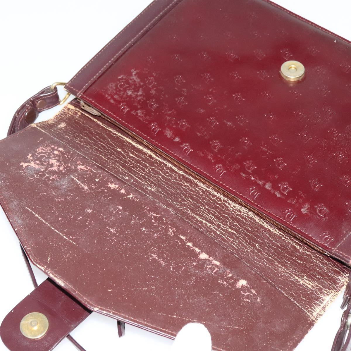 Christian Dior Shoulder Bag Leather Bordeaux Gold Auth am8952