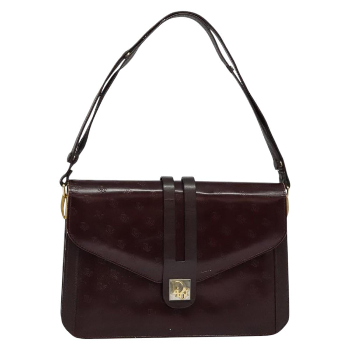 Christian Dior Shoulder Bag Leather Bordeaux Gold Auth am8952