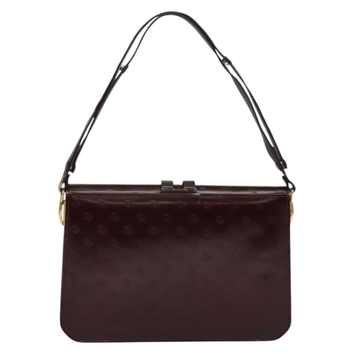 Christian Dior Shoulder Bag Leather Bordeaux Gold Auth am8952