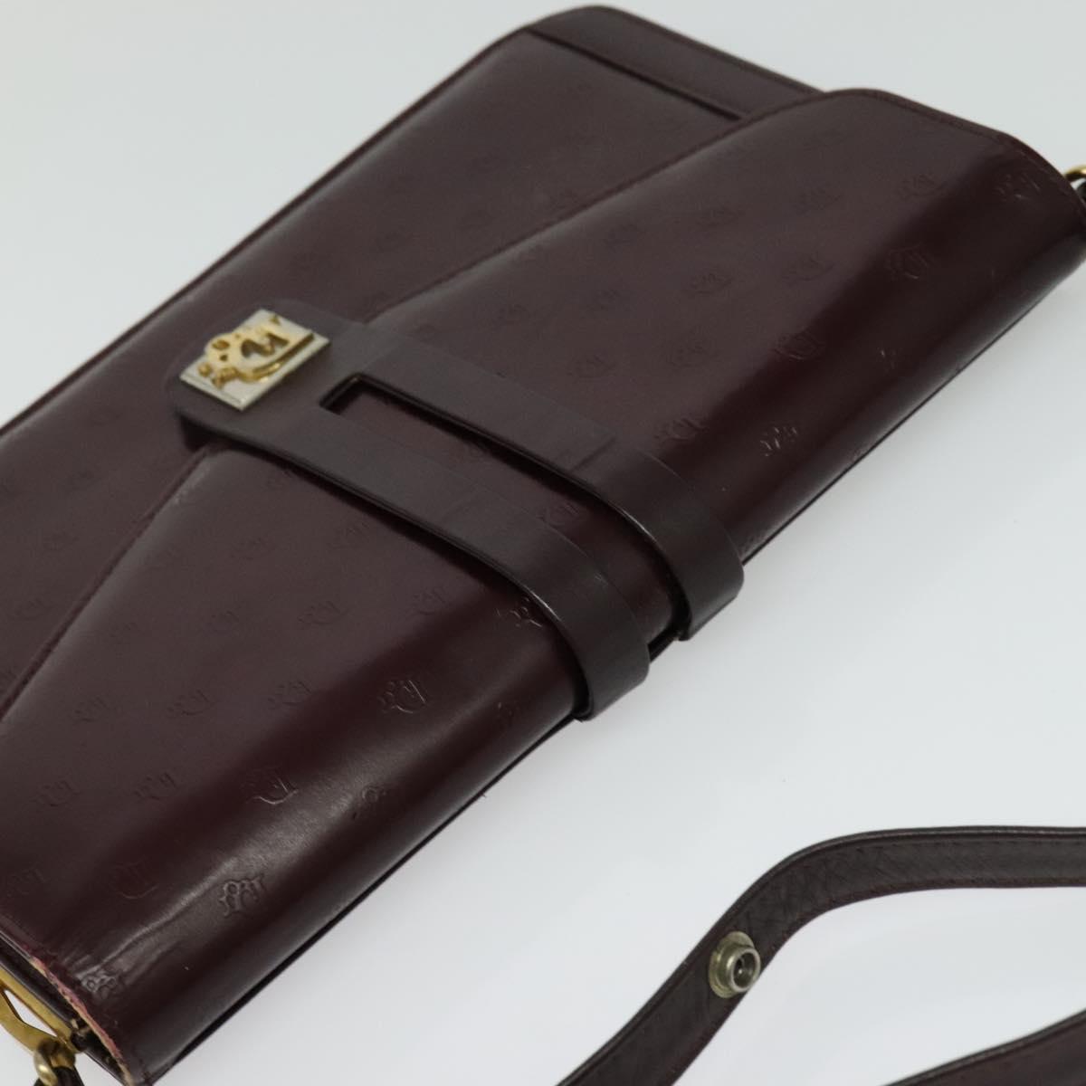 Christian Dior Shoulder Bag Leather Bordeaux Gold Auth am8952