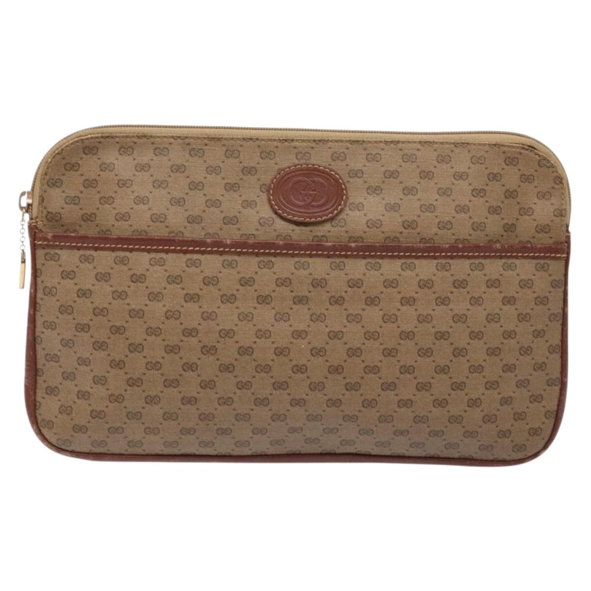 GUCCI Micro GG Supreme Clutch Bag PVC Beige Gold 004 92 0142 Auth am8953