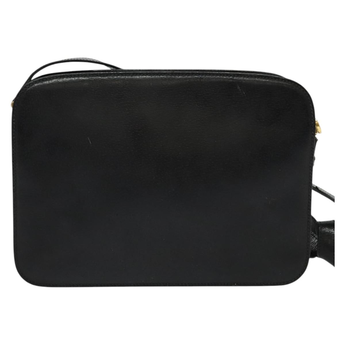GUCCI Shoulder Bag Leather Black Gold 001 256 0609 Auth am8954