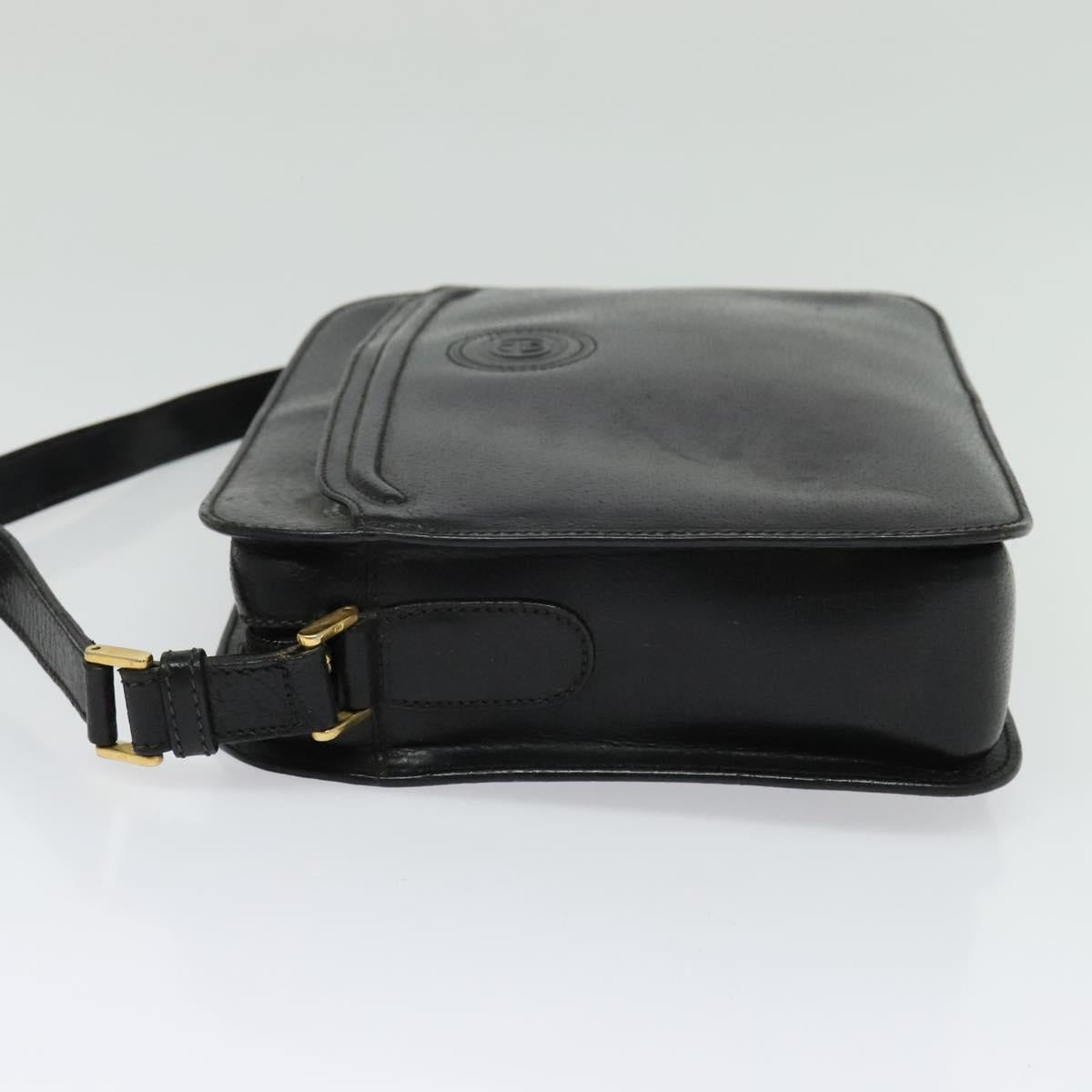 GUCCI Shoulder Bag Leather Black Gold 001 256 0609 Auth am8954