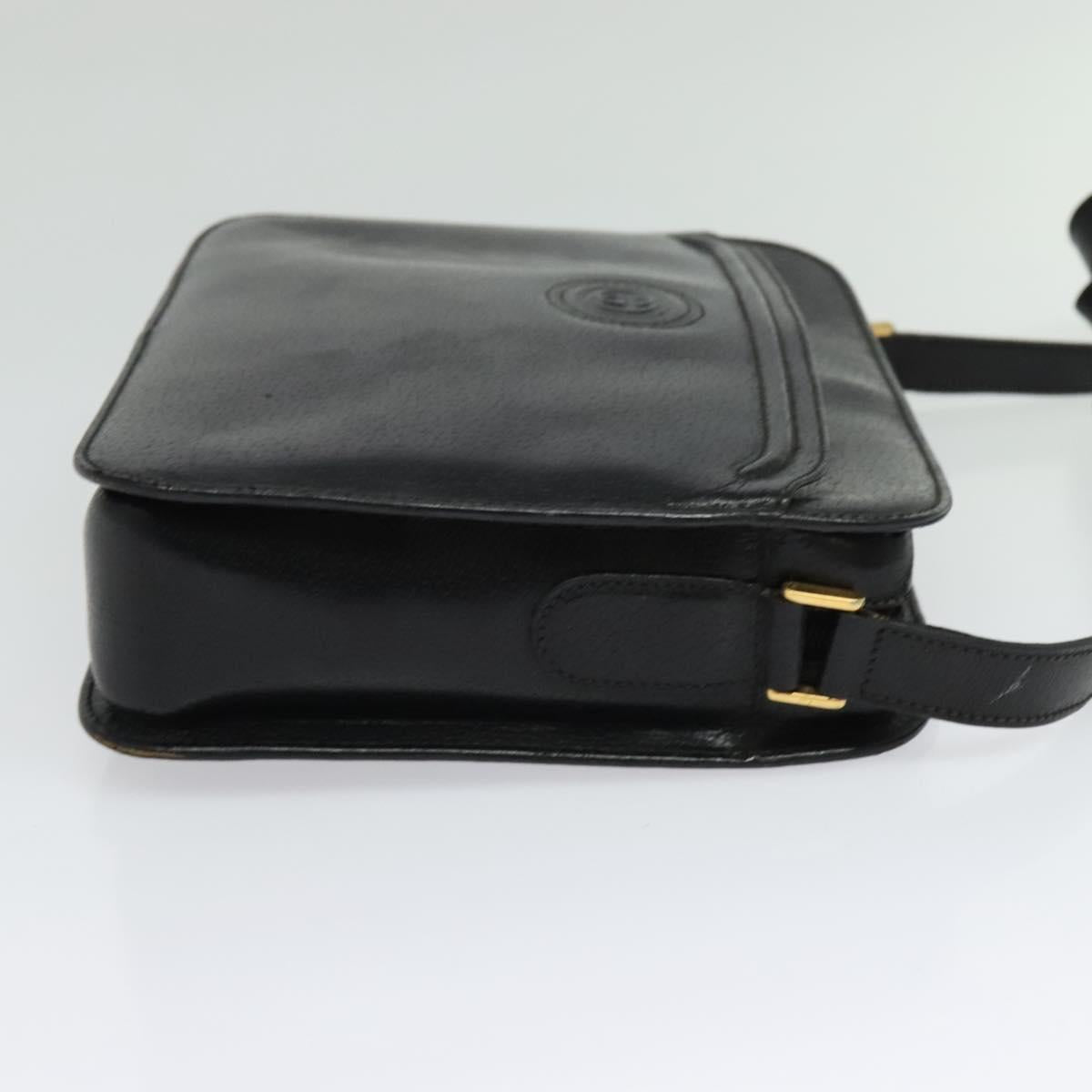 GUCCI Shoulder Bag Leather Black Gold 001 256 0609 Auth am8954