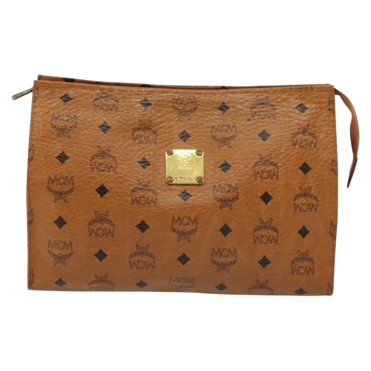 MCM Logogram Vicetos Clutch Bag PVC Leather Brown Gold Auth am8955