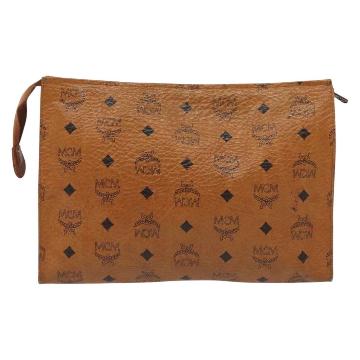 MCM Logogram Vicetos Clutch Bag PVC Leather Brown Gold Auth am8955