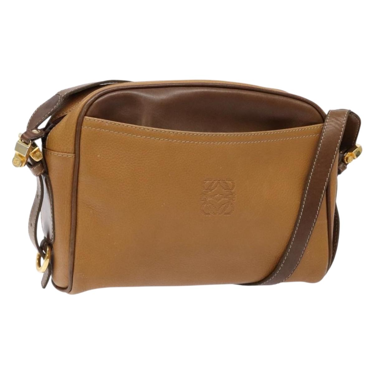 LOEWE Shoulder Bag Leather Brown Gold Auth am8960