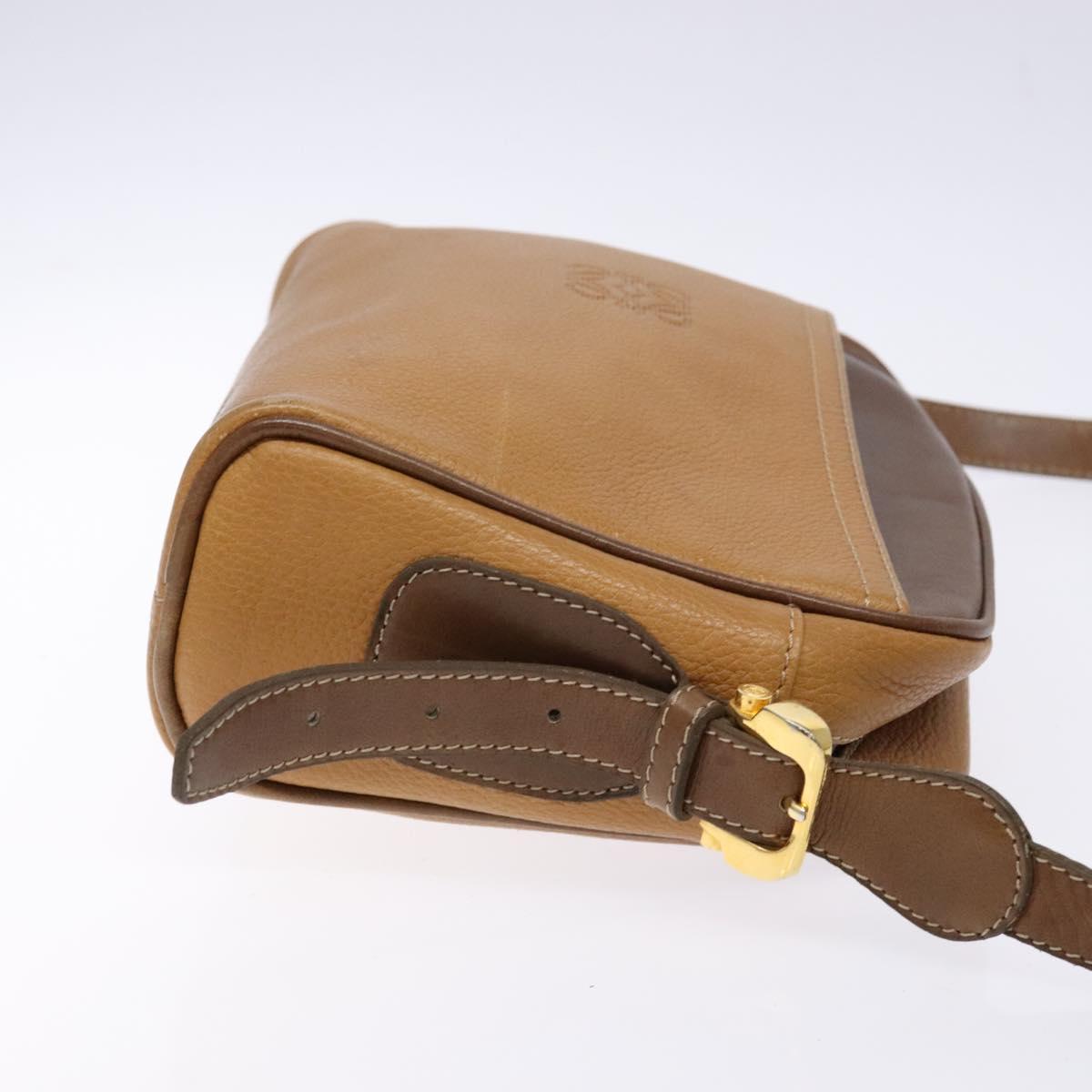 LOEWE Shoulder Bag Leather Brown Gold Auth am8960