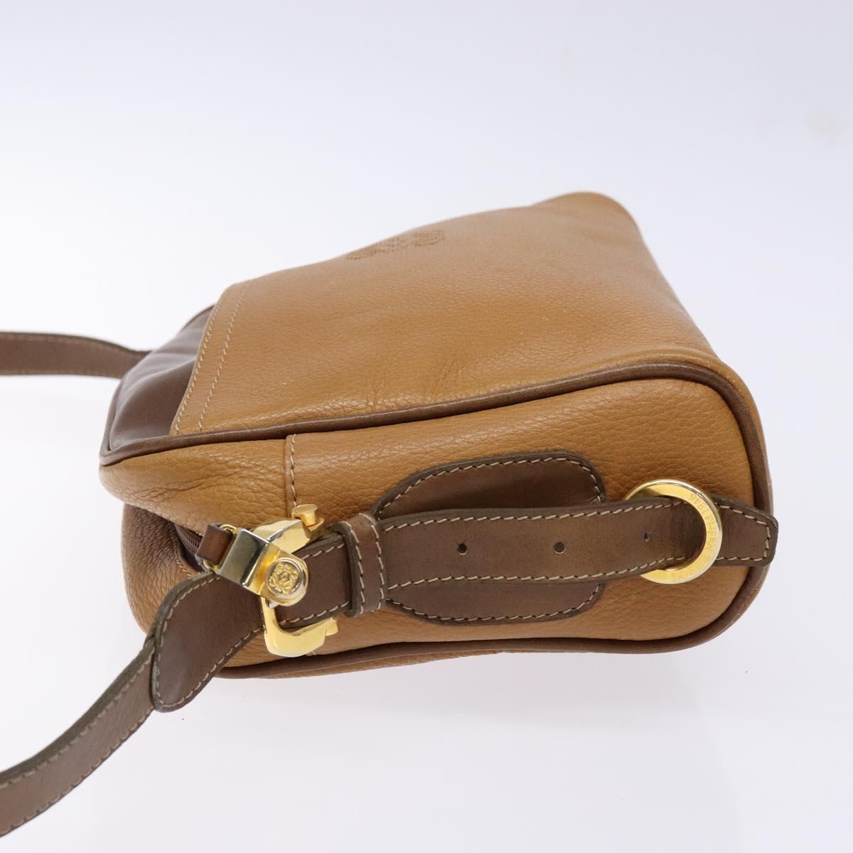 LOEWE Shoulder Bag Leather Brown Gold Auth am8960