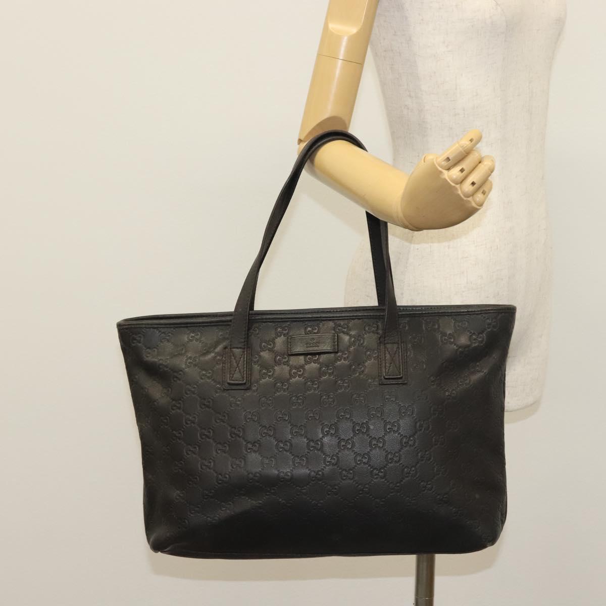 GUCCI GG Canvas Guccissima Tote Bag Leather Black Gold 211137 Auth am8964