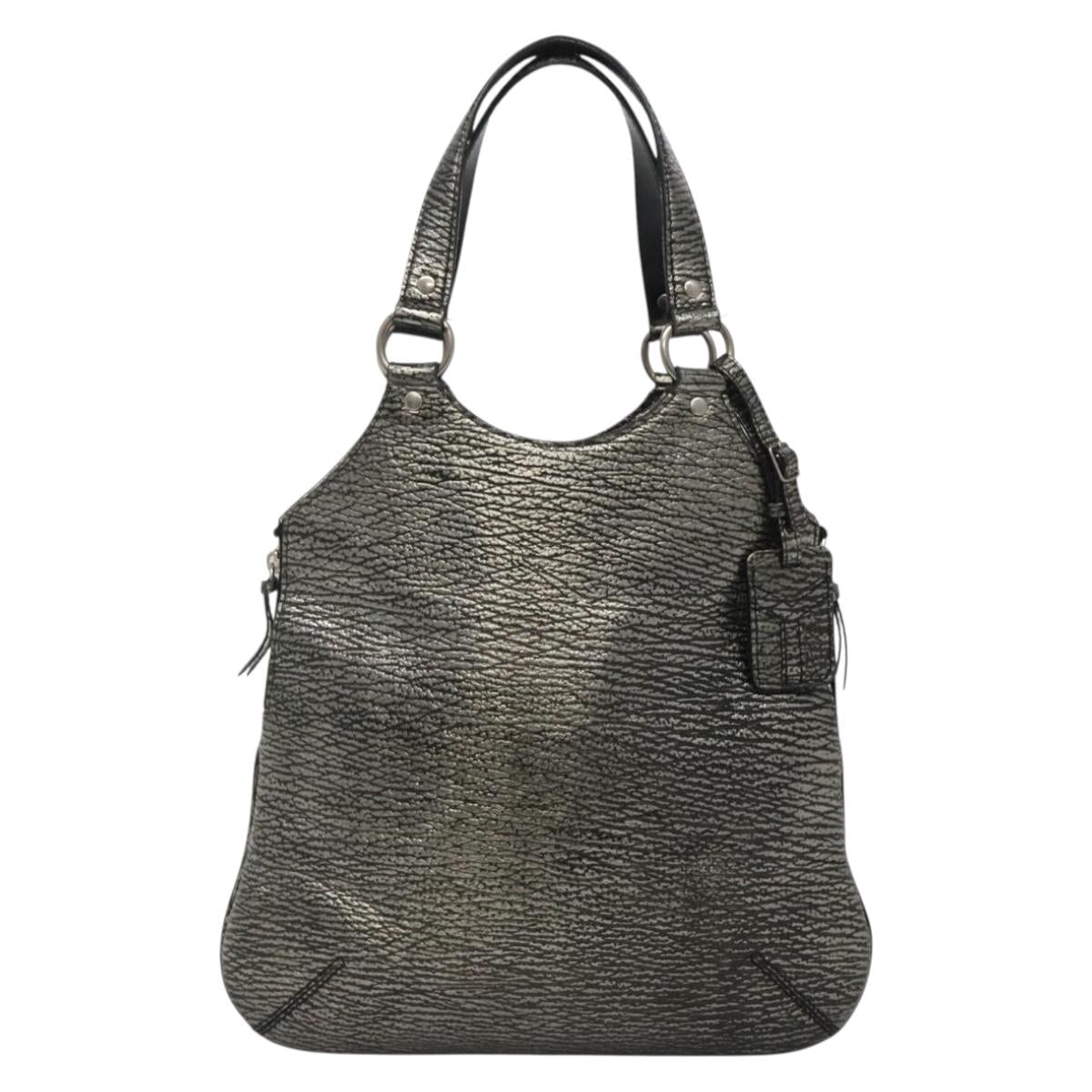 SAINT LAURENT Metropolis Shoulder Bag Leather Silver Auth am8965