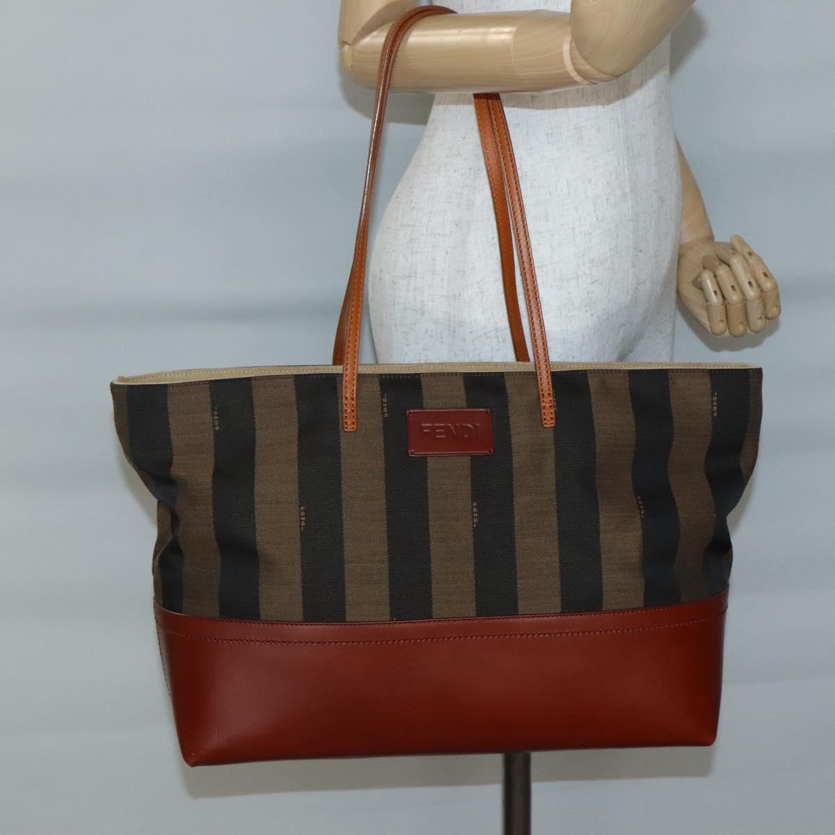 FENDI Pecan Canvas Tote Bag Black Brown Auth am8966