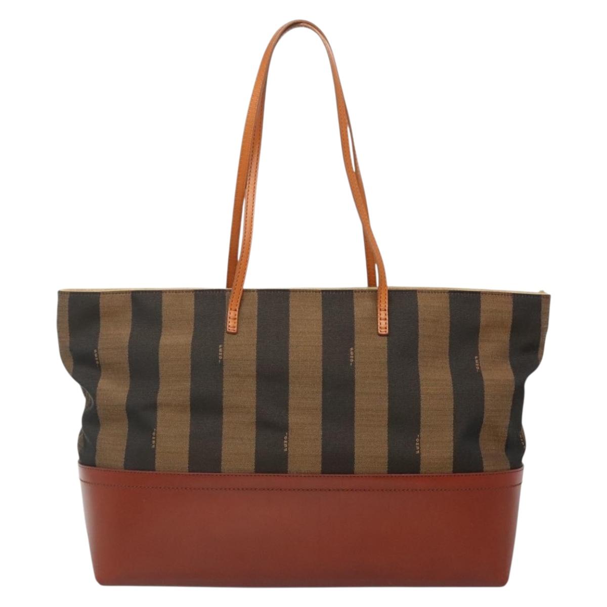 FENDI Pecan Canvas Tote Bag Black Brown Auth am8966