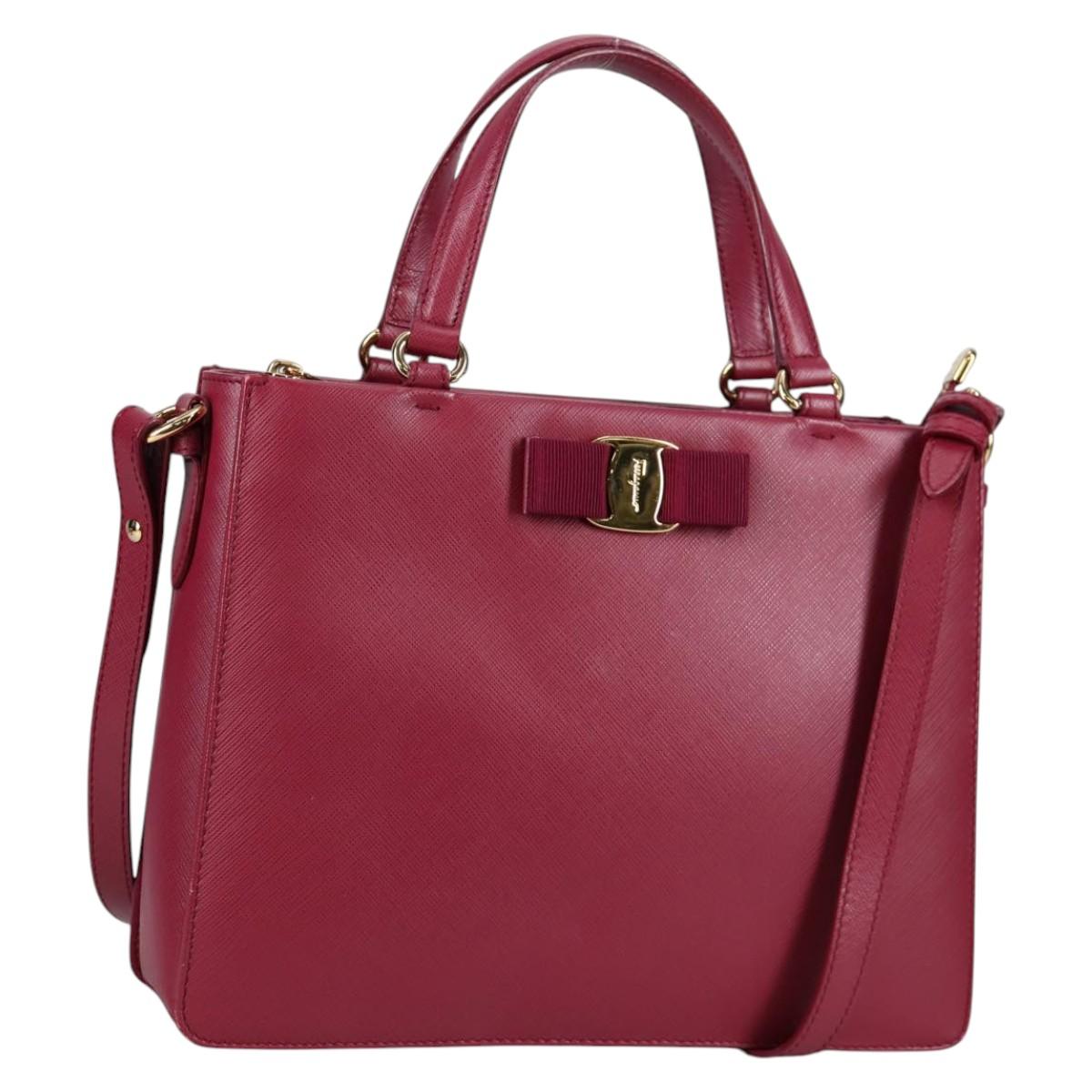 Salvatore Ferragamo Vala Hand Bag Leather 2way Purple Gold Auth am8981V