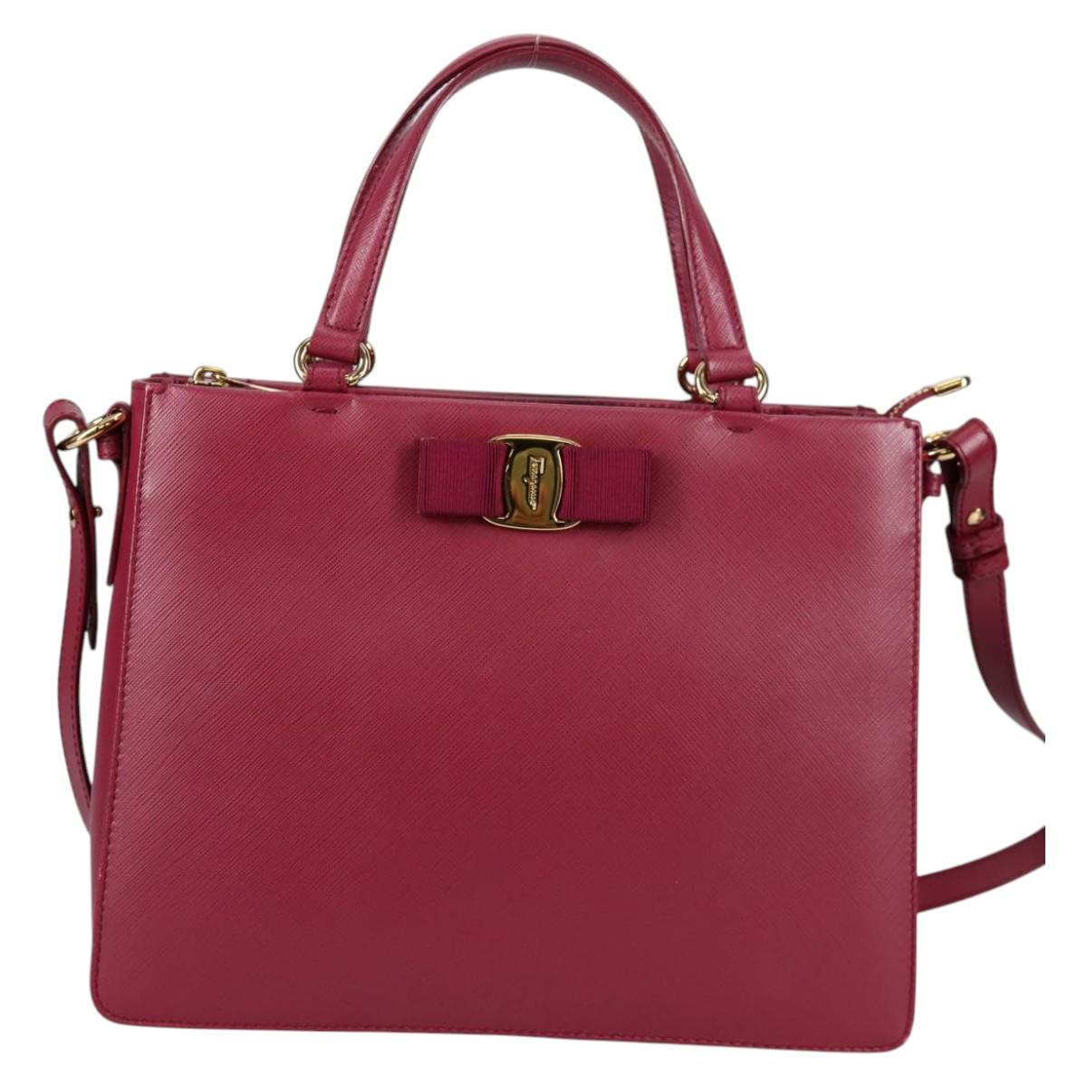 Salvatore Ferragamo Vala Hand Bag Leather 2way Purple Gold Auth am8981V