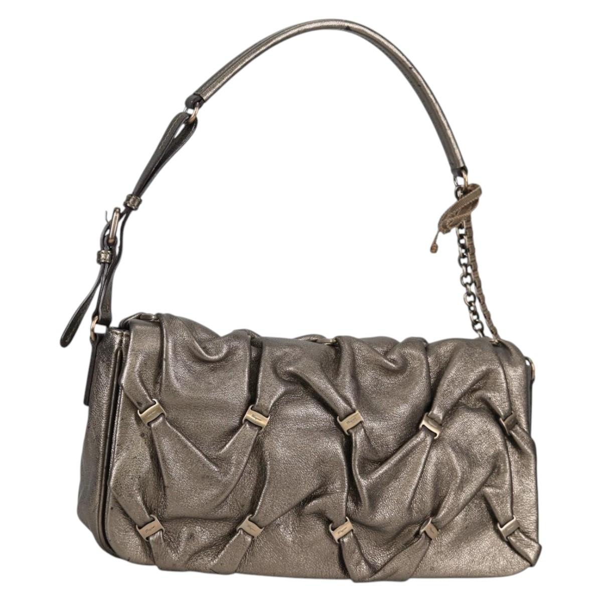 Salvatore Ferragamo Vala Shoulder Bag Leather Silver Auth am8982V