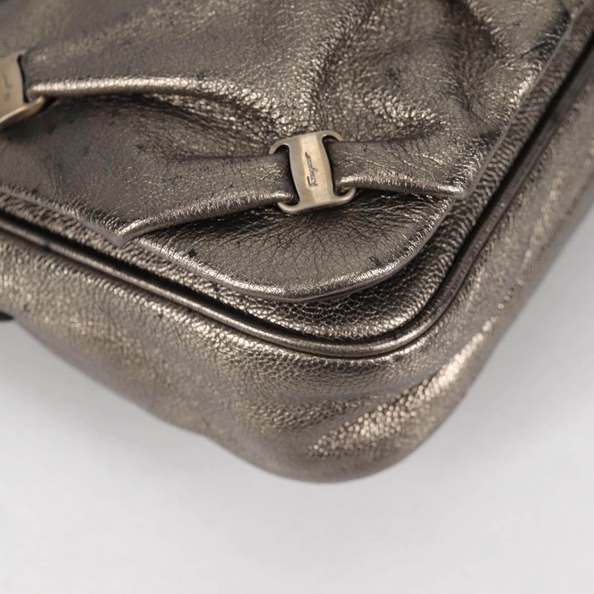 Salvatore Ferragamo Vala Shoulder Bag Leather Silver Auth am8982V