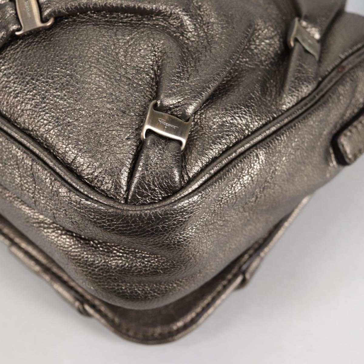 Salvatore Ferragamo Vala Shoulder Bag Leather Silver Auth am8982V