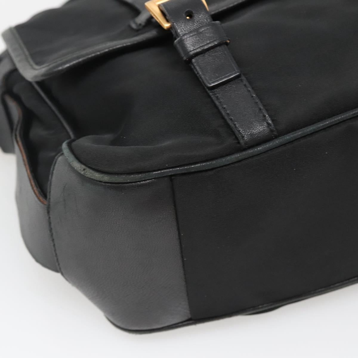 PRADA Shoulder Bag Nylon Leather Black Gold Auth am8984
