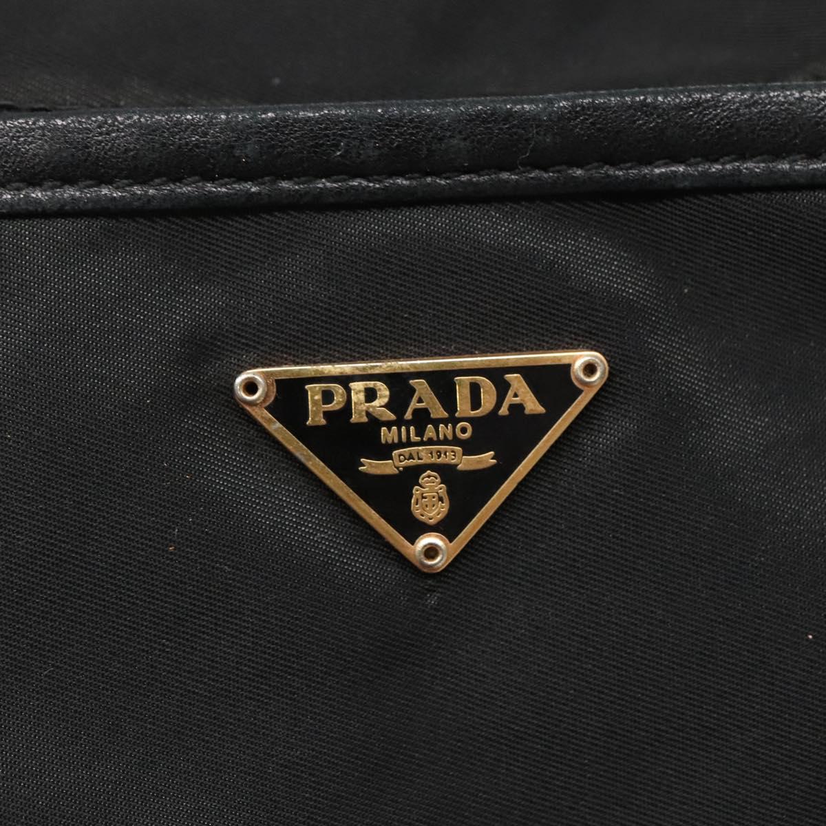 PRADA Shoulder Bag Nylon Leather Black Gold Auth am8984