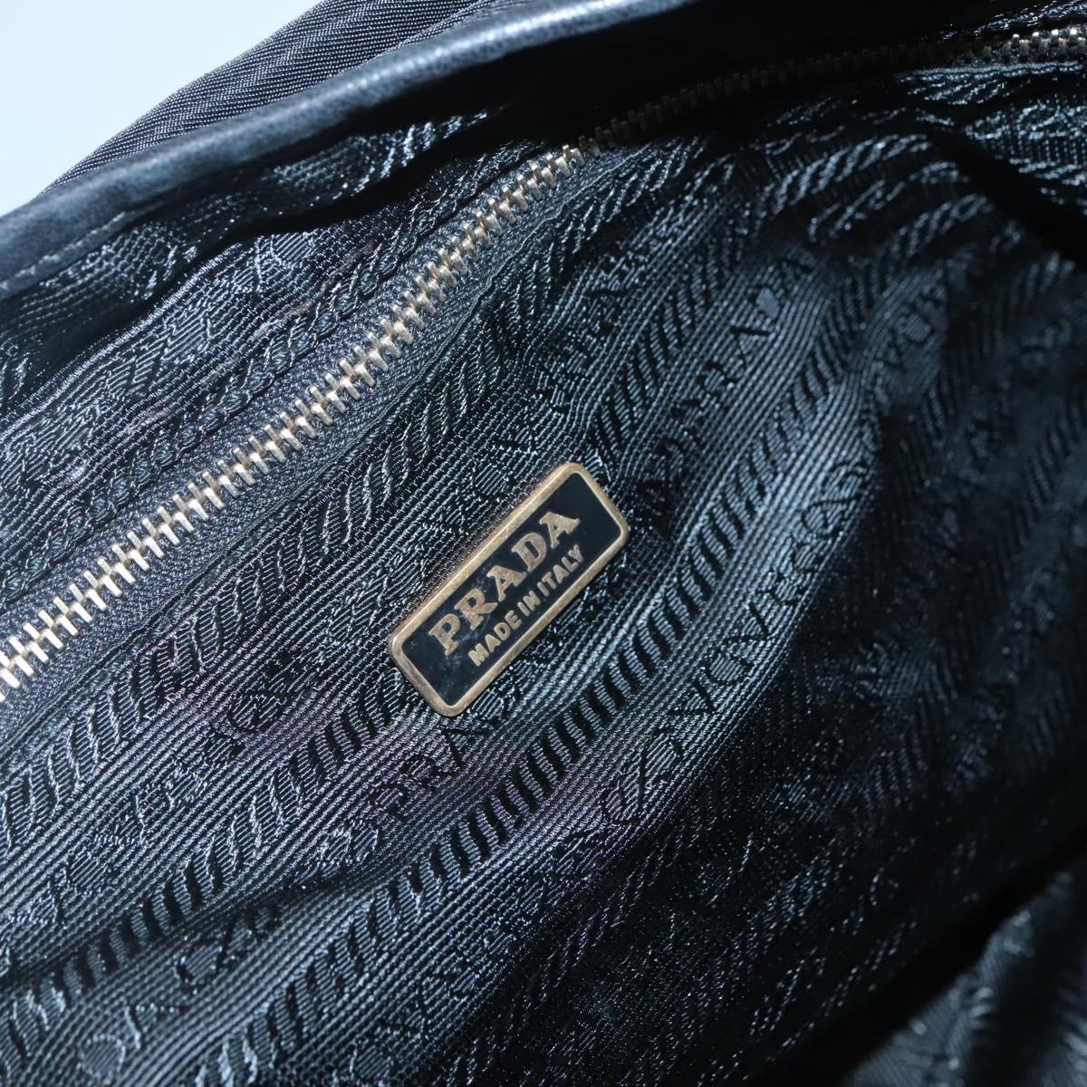 PRADA Shoulder Bag Nylon Leather Black Gold Auth am8984