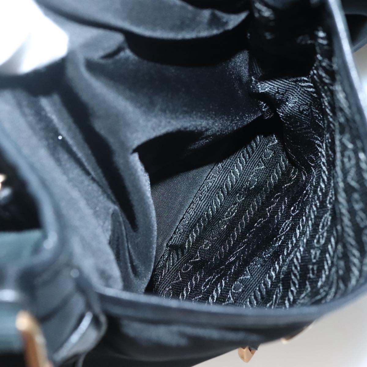 PRADA Shoulder Bag Nylon Leather Black Gold Auth am8984