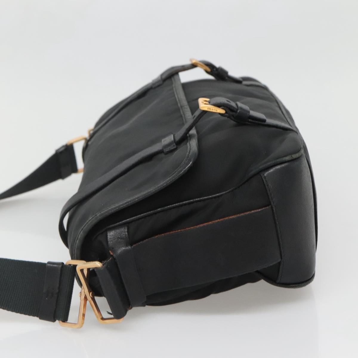 PRADA Shoulder Bag Nylon Leather Black Gold Auth am8984