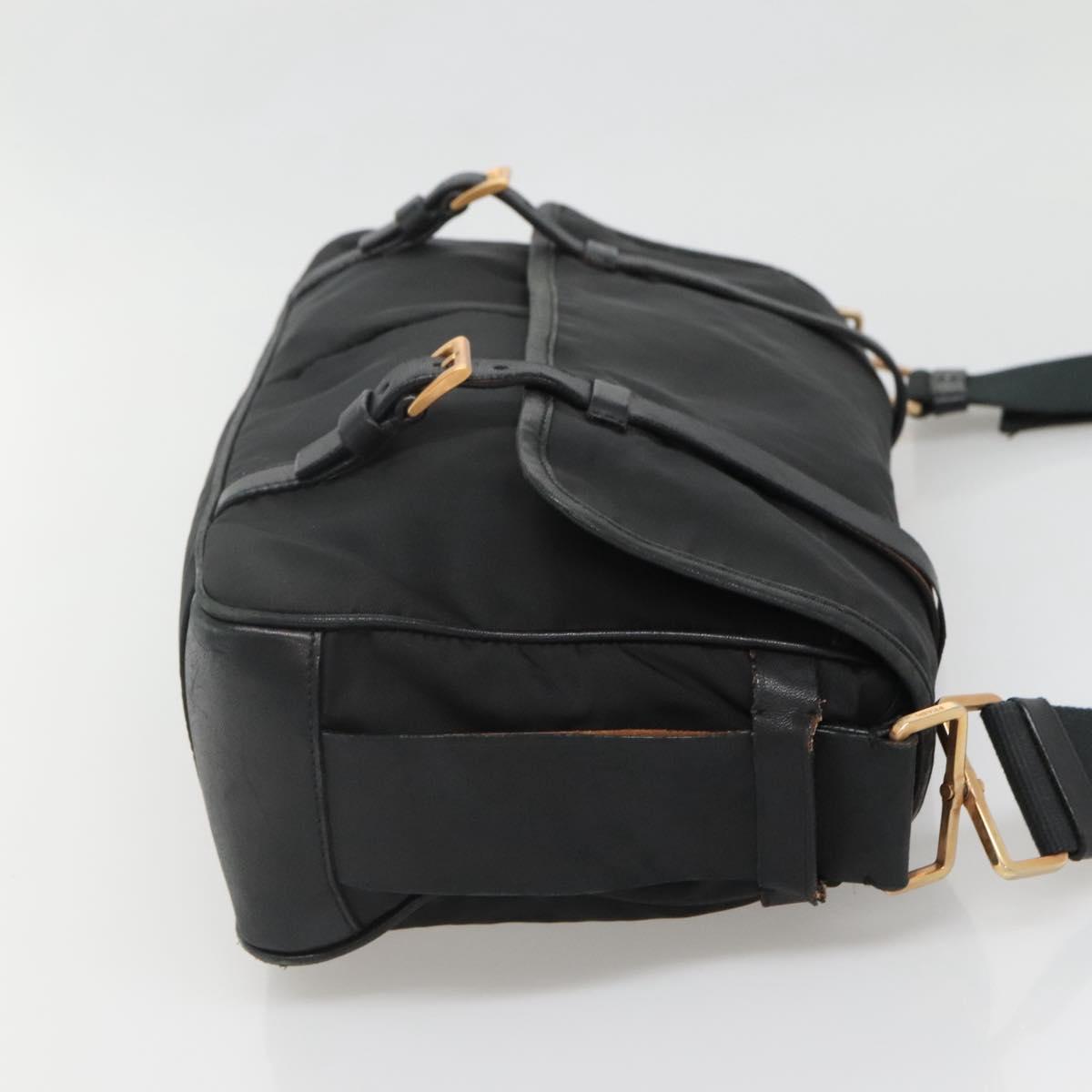 PRADA Shoulder Bag Nylon Leather Black Gold Auth am8984