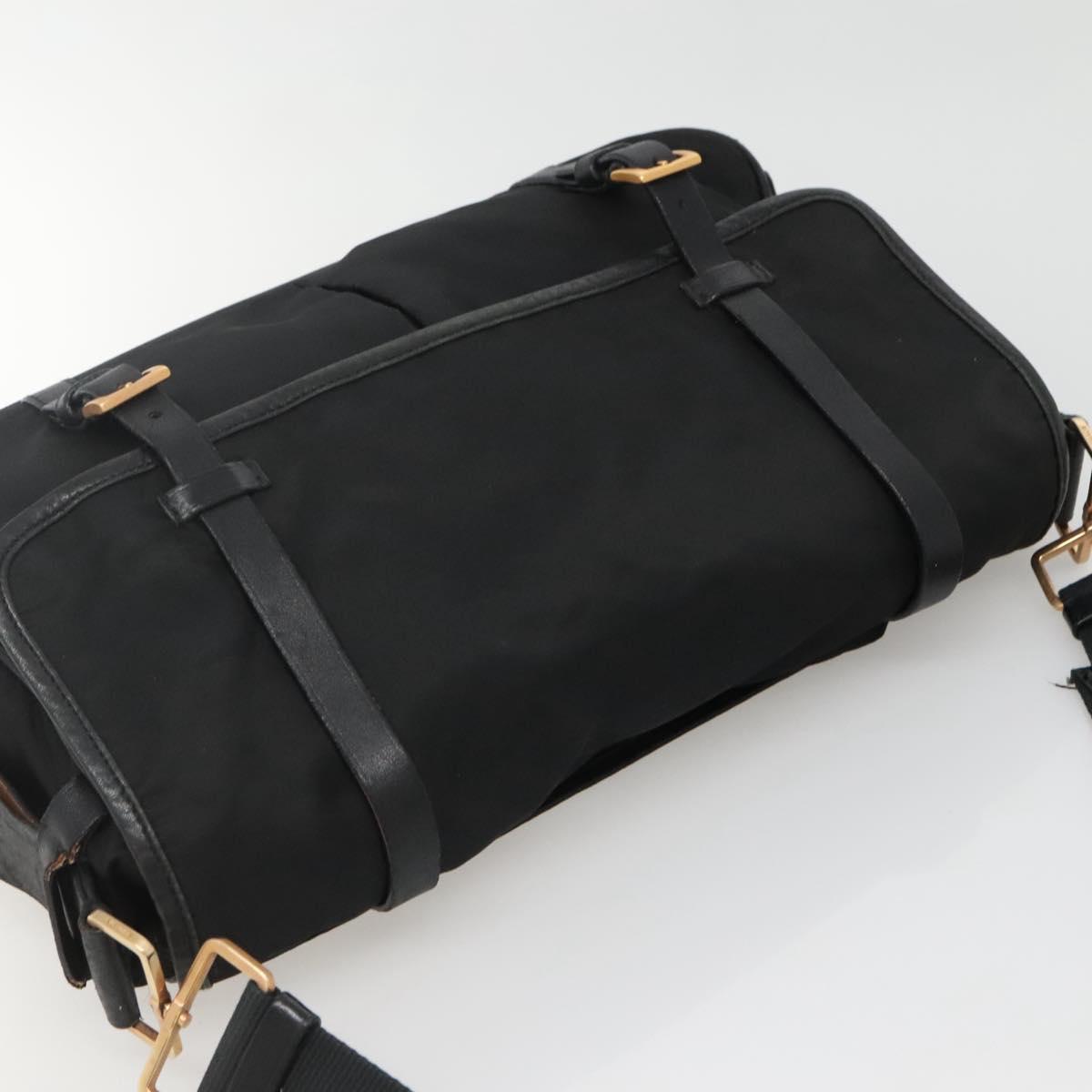 PRADA Shoulder Bag Nylon Leather Black Gold Auth am8984