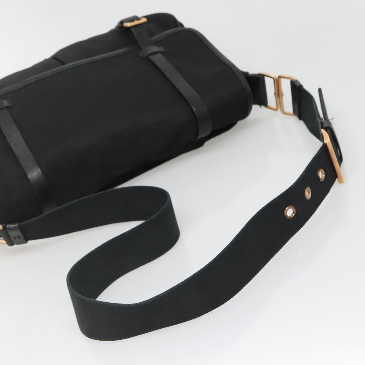 PRADA Shoulder Bag Nylon Leather Black Gold Auth am8984