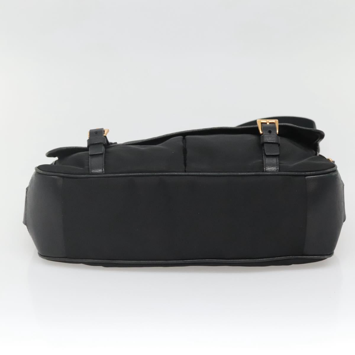 PRADA Shoulder Bag Nylon Leather Black Gold Auth am8984