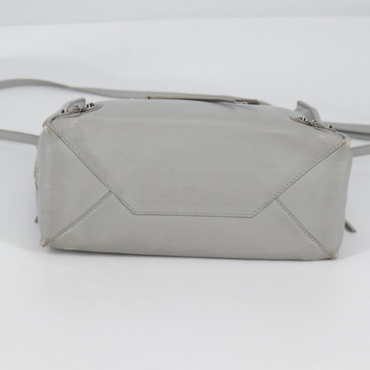 BALENCIAGA Paper Mini Hand Bag Leather 2way Gray Silver Auth am8990V