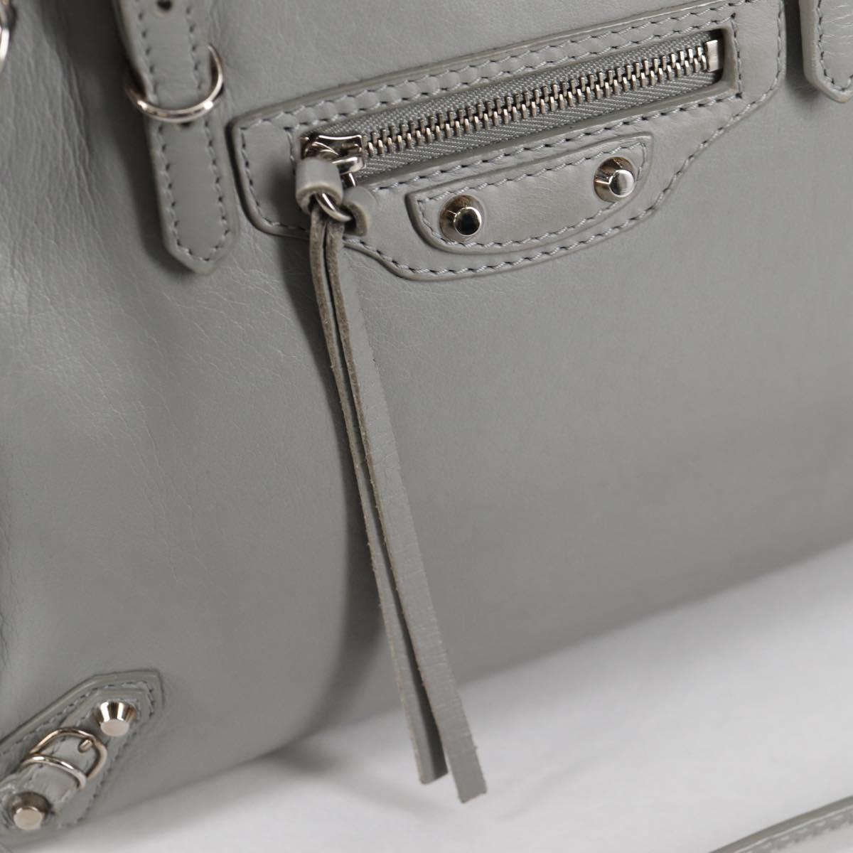 BALENCIAGA Paper Mini Hand Bag Leather 2way Gray Silver Auth am8990V