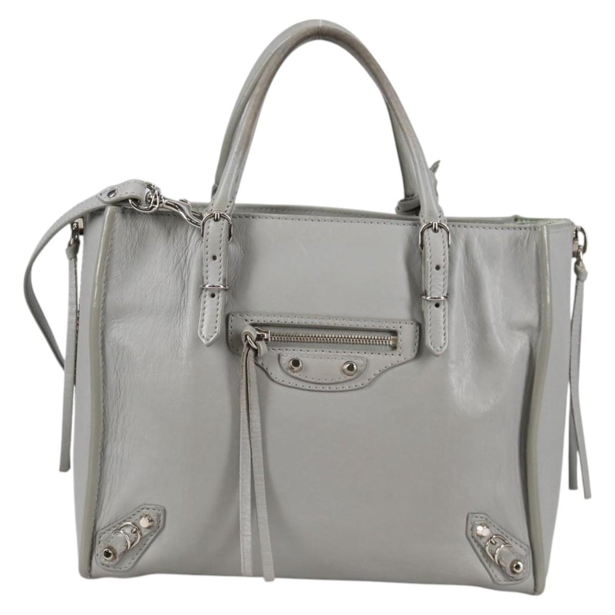 BALENCIAGA Paper Mini Hand Bag Leather 2way Gray Silver Auth am8990V
