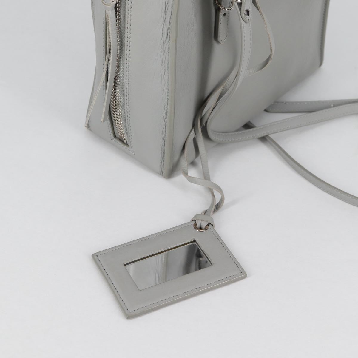 BALENCIAGA Paper Mini Hand Bag Leather 2way Gray Silver Auth am8990V