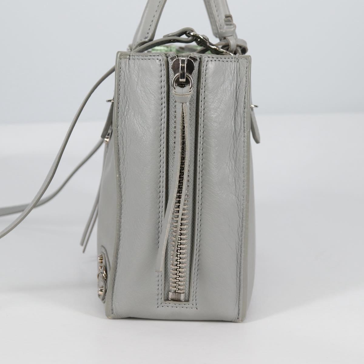 BALENCIAGA Paper Mini Hand Bag Leather 2way Gray Silver Auth am8990V