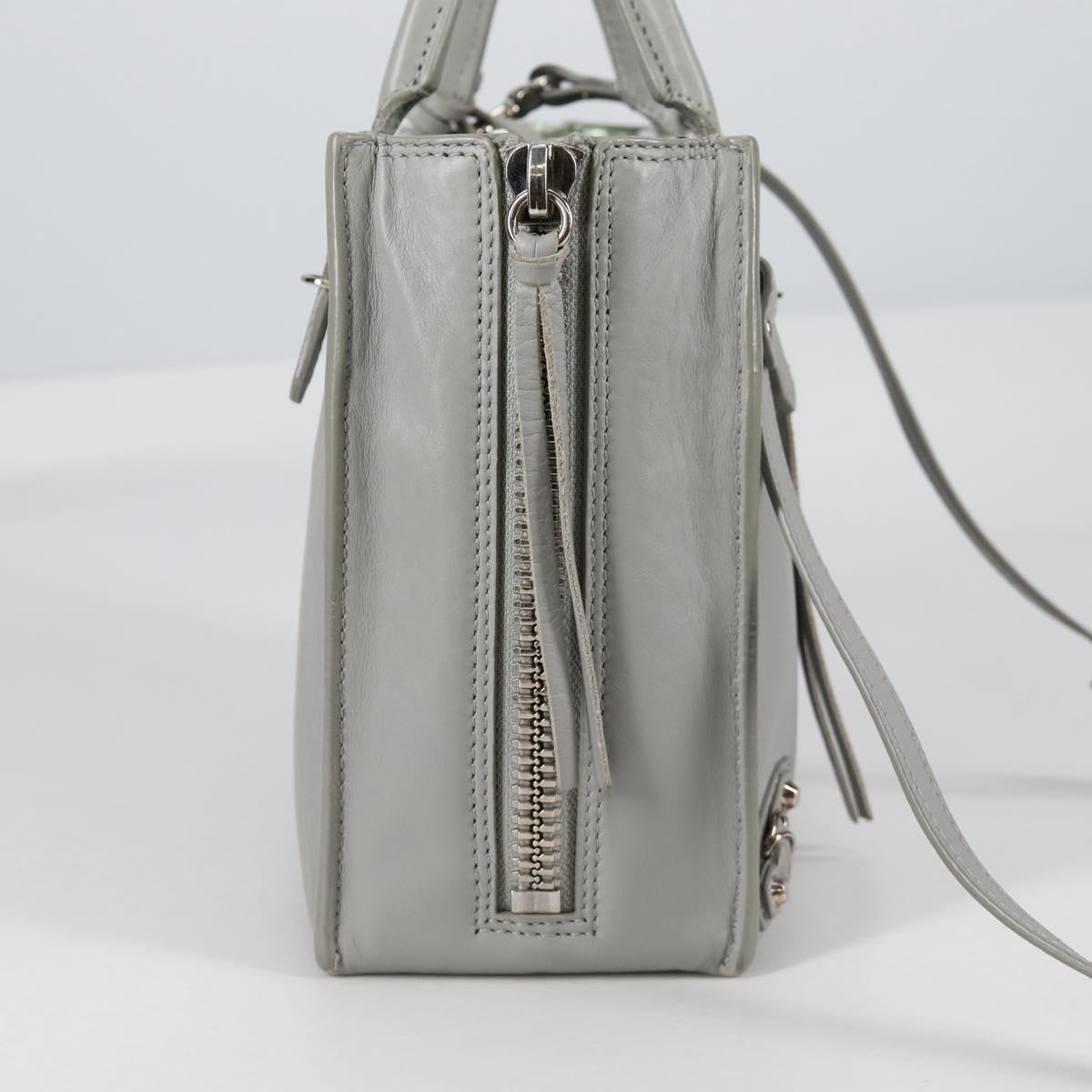 BALENCIAGA Paper Mini Hand Bag Leather 2way Gray Silver Auth am8990V