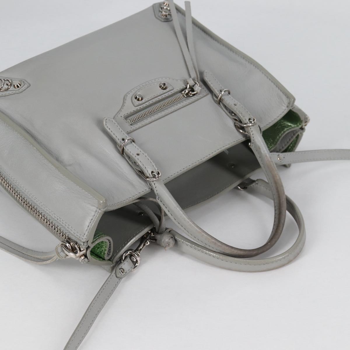 BALENCIAGA Paper Mini Hand Bag Leather 2way Gray Silver Auth am8990V