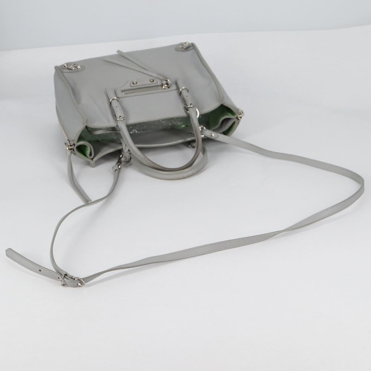 BALENCIAGA Paper Mini Hand Bag Leather 2way Gray Silver Auth am8990V