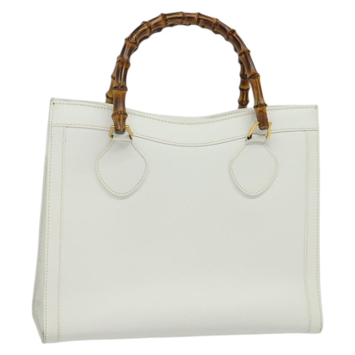 GUCCI Bamboo Hand Bag Leather White Gold 002 2865 0260 Auth am8992