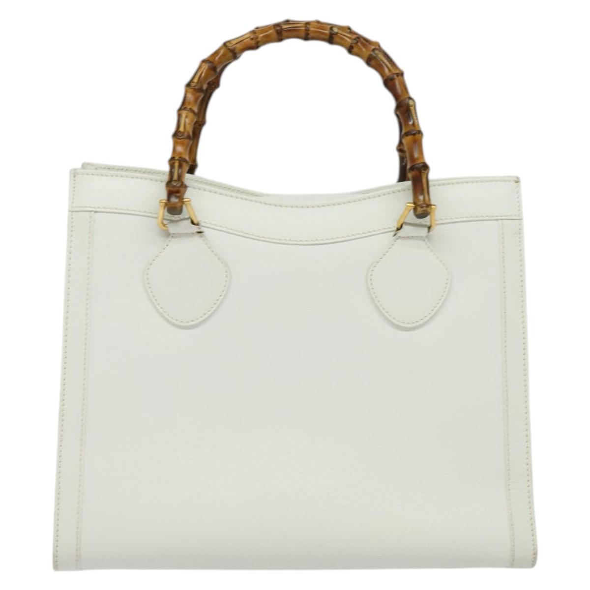 GUCCI Bamboo Hand Bag Leather White Gold 002 2865 0260 Auth am8992