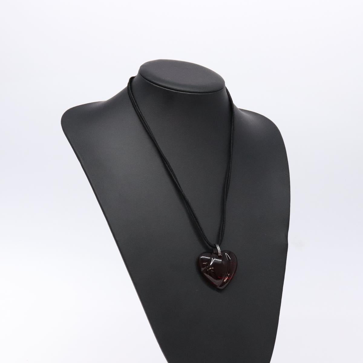 Baccarat Crystal Glass Heart Necklace Red Auth am8993